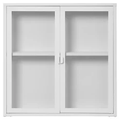 Vitrine Suspendue Brisbane en Acier Blanc avec 2 Portes Vitrées - Dimensions 80x18x80 cm