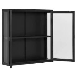 Vitrine Suspendue Brisbane en Acier Noir avec 2 Portes Vitrées - Dimensions 80x18x80 cm