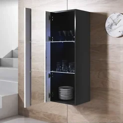 Vitrine suspendue contemporaine - LED, 1 porte, noir/blanc - 40 x 29 x 126 cm