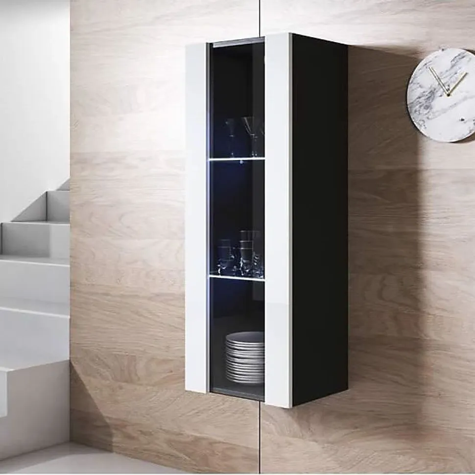 Vitrine suspendue contemporaine - LED, 1 porte, noir/blanc - 40 x 29 x 126 cm