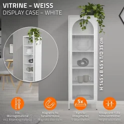 Vitrine étroite ML-Design blanche 45x145x35 cm en acier avec porte unique et compartiments réglables