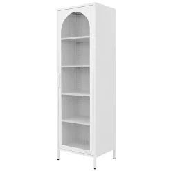 Vitrine étroite ML-Design blanche 45x145x35 cm en acier avec porte unique et compartiments réglables