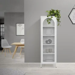 Vitrine étroite ML-Design blanche 45x145x35 cm en acier avec porte unique et compartiments réglables