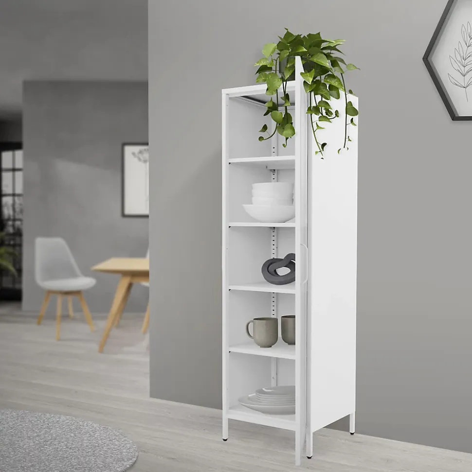 Vitrine étroite ML-Design blanche 45x145x35 cm en acier avec porte unique et compartiments réglables