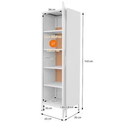 Vitrine étroite ML-Design blanche 45x145x35 cm en acier avec porte unique et compartiments réglables