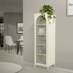 Vitrine étroite ML-Design crème 45x145x35 cm en acier avec porte unique et compartiments réglables
