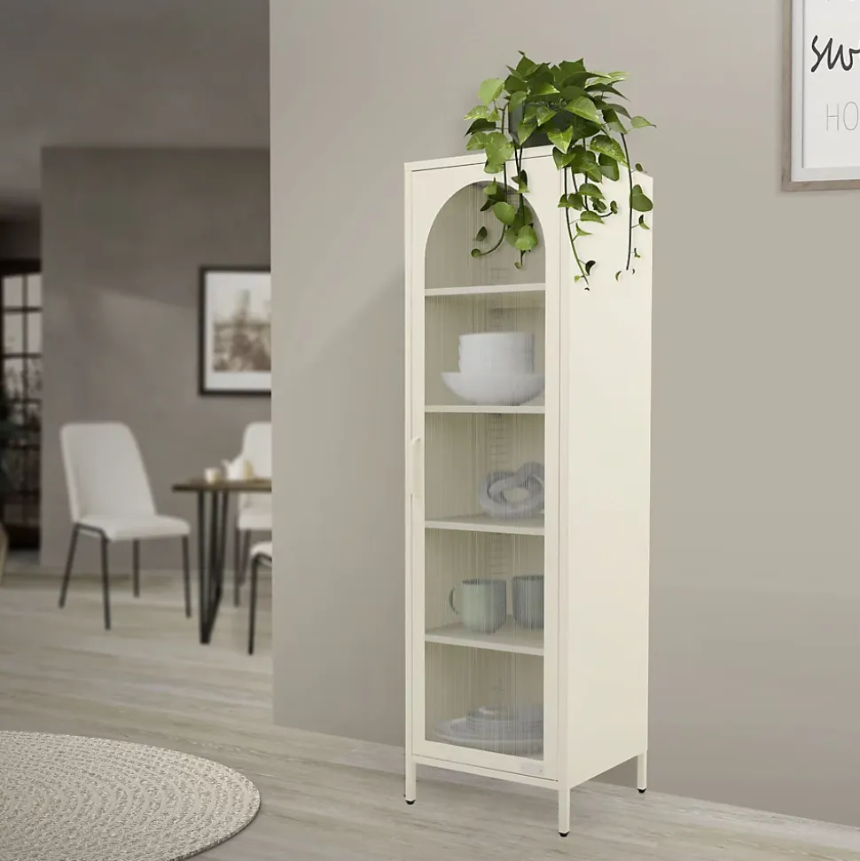 Vitrine étroite ML-Design crème 45x145x35 cm en acier avec porte unique et compartiments réglables