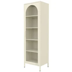 Vitrine étroite ML-Design crème 45x145x35 cm en acier avec porte unique et compartiments réglables