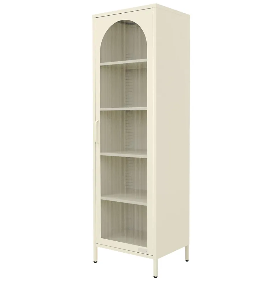 Vitrine étroite ML-Design crème 45x145x35 cm en acier avec porte unique et compartiments réglables