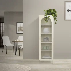 Vitrine étroite ML-Design crème 45x145x35 cm en acier avec porte unique et compartiments réglables