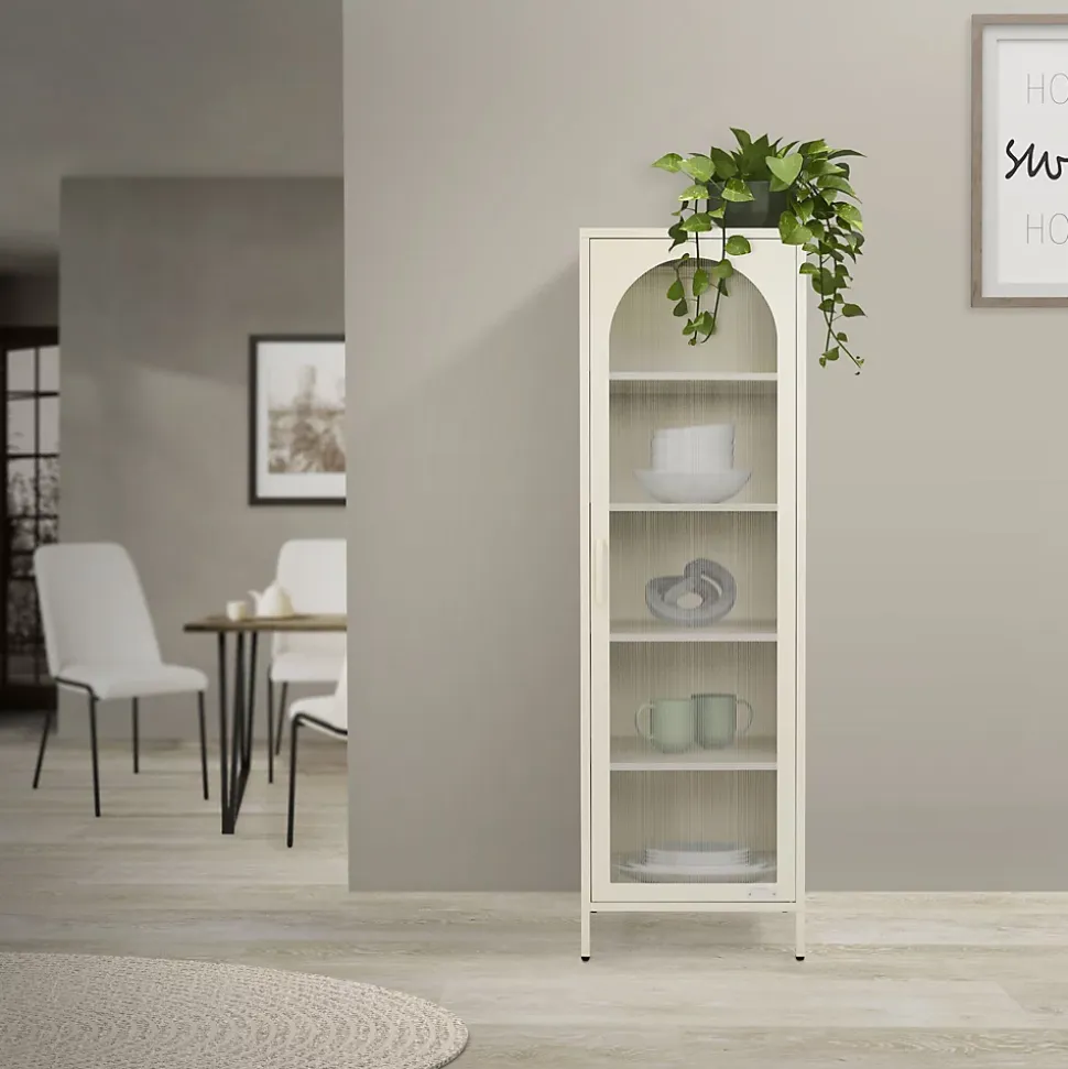 Vitrine étroite ML-Design crème 45x145x35 cm en acier avec porte unique et compartiments réglables
