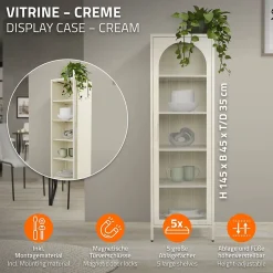 Vitrine étroite ML-Design crème 45x145x35 cm en acier avec porte unique et compartiments réglables