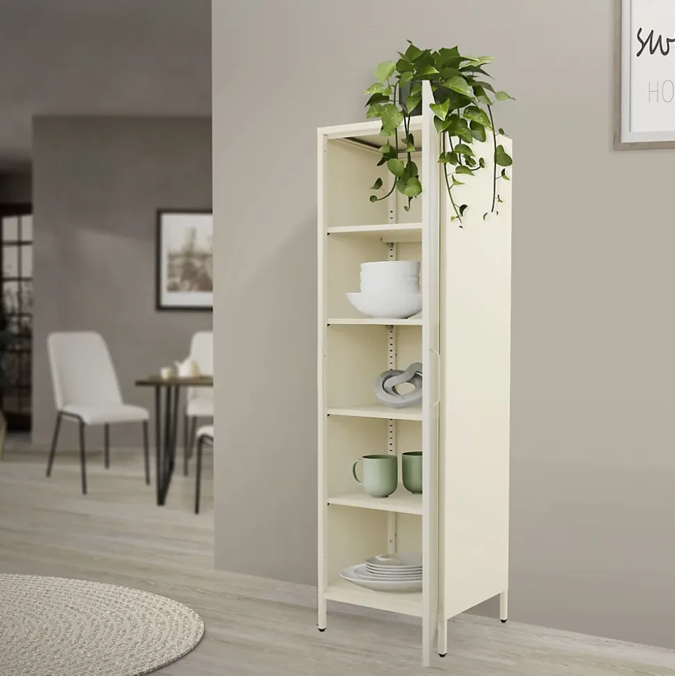 Vitrine étroite ML-Design crème 45x145x35 cm en acier avec porte unique et compartiments réglables