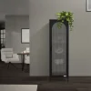 Vitrine étroite ML-Design noire 45x145x35 cm en acier avec porte unique et compartiments réglables