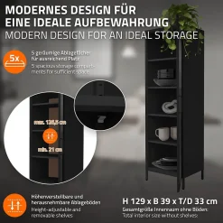 Vitrine étroite ML-Design noire 45x145x35 cm en acier avec porte unique et compartiments réglables