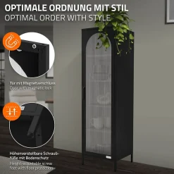 Vitrine étroite ML-Design noire 45x145x35 cm en acier avec porte unique et compartiments réglables