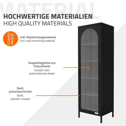 Vitrine étroite ML-Design noire 45x145x35 cm en acier avec porte unique et compartiments réglables