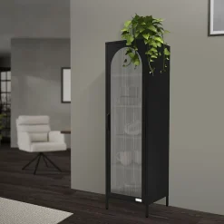 Vitrine étroite ML-Design noire 45x145x35 cm en acier avec porte unique et compartiments réglables