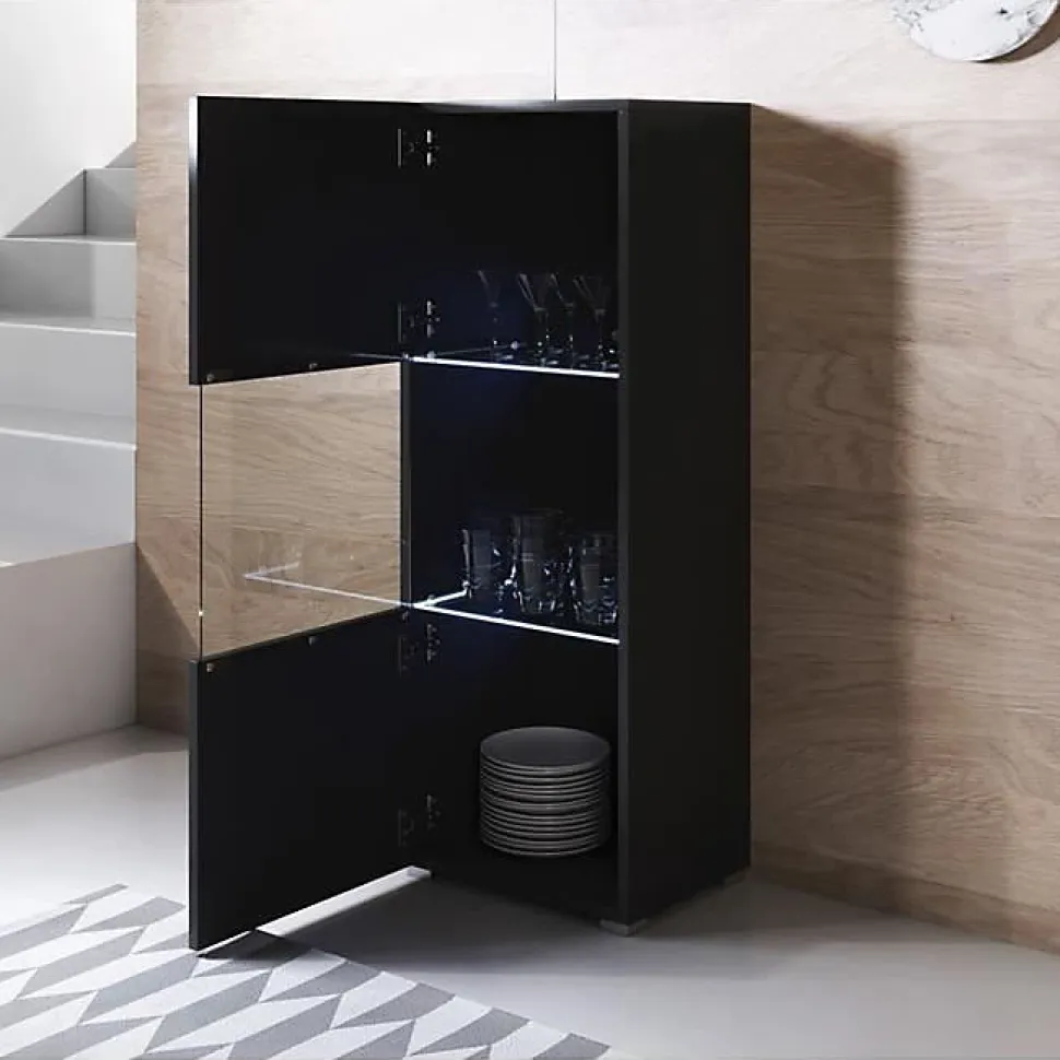 Vitrine verticale contemporaine - Noir brillant - 1 porte - LED - 40 x 29 x 128 cm