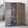 Vitrine verticale LED - Blanc & Sonoma - Mélamine brillant - 1 porte - 3 compartiments - 40 x 29 x 128 cm