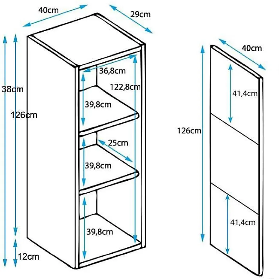 Vitrine verticale LED - Mélamine brillante noir/blanc - Pieds aluminium - 1 porte, 3 compartiments - 40x29x138 cm