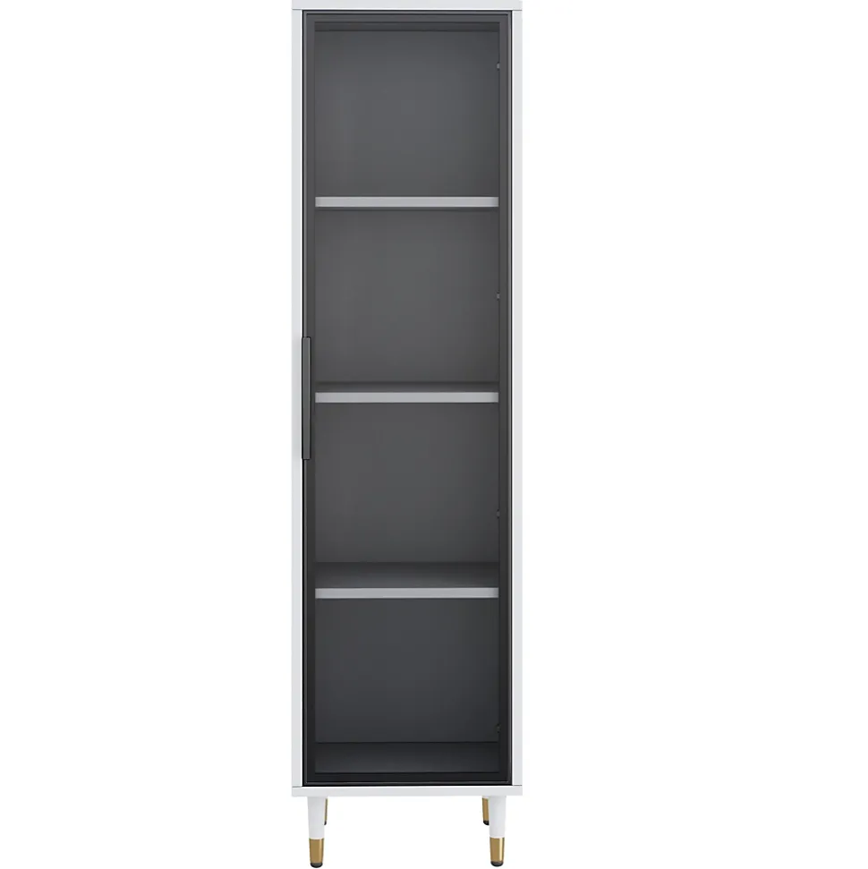 Vitrine vitrée de 170 cm de haut - Éclairage LED - 1 porte vitrée - 4 pieds - MDF+panneaux de particules - Blanc