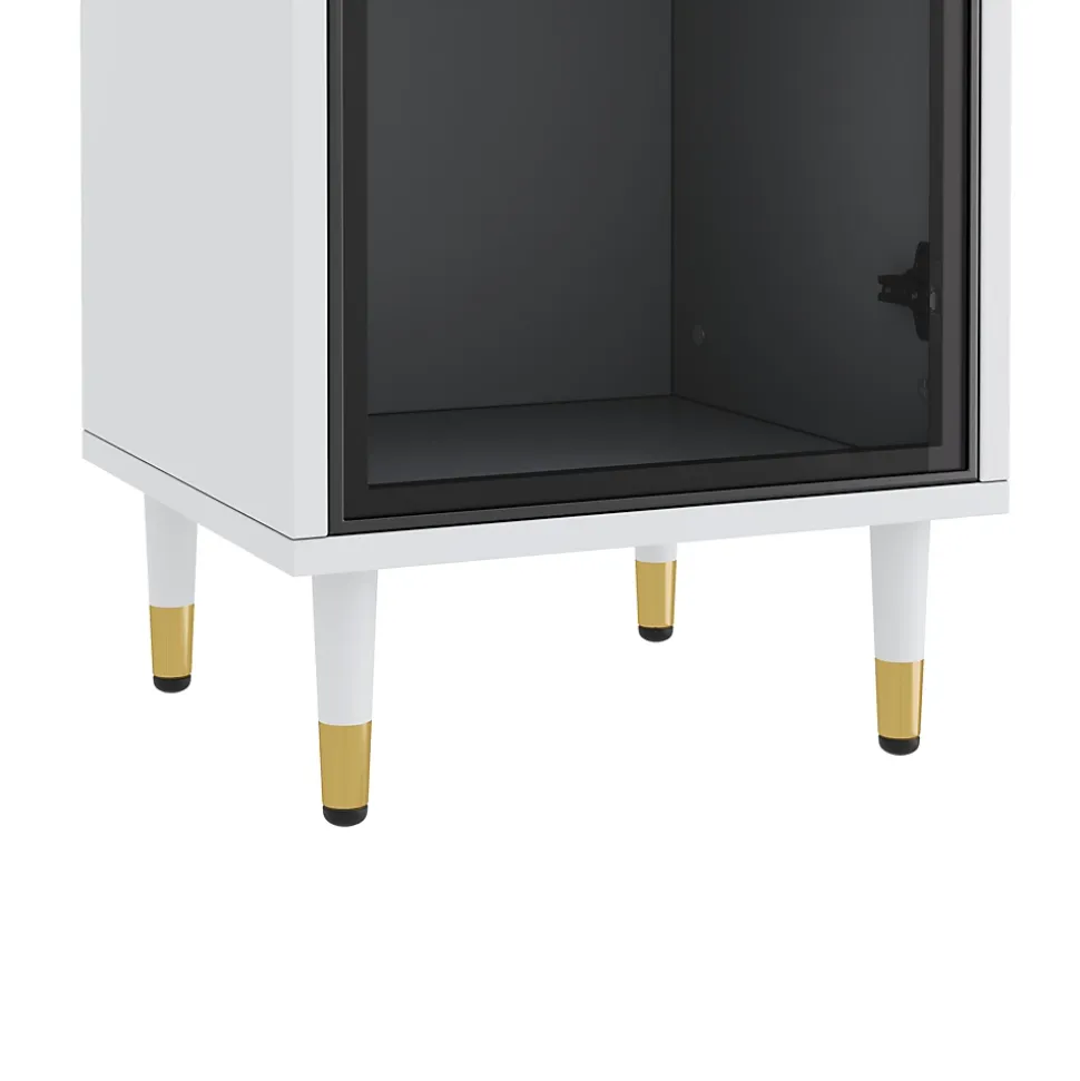 Vitrine vitrée de 170 cm de haut - Éclairage LED - 1 porte vitrée - 4 pieds - MDF+panneaux de particules - Blanc