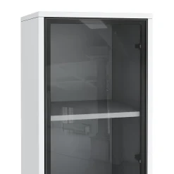 Vitrine vitrée de 170 cm de haut - Éclairage LED - 1 porte vitrée - 4 pieds - MDF+panneaux de particules - Blanc
