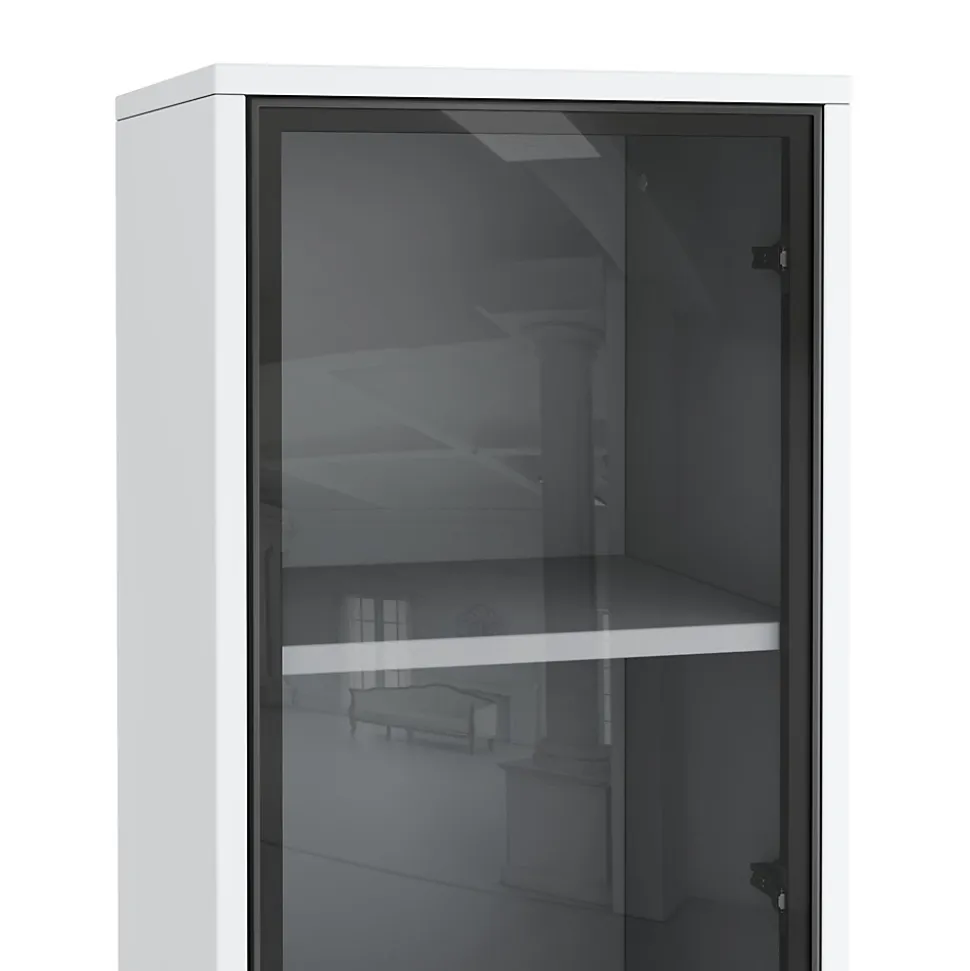 Vitrine vitrée de 170 cm de haut - Éclairage LED - 1 porte vitrée - 4 pieds - MDF+panneaux de particules - Blanc