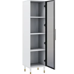 Vitrine vitrée de 170 cm de haut - Éclairage LED - 1 porte vitrée - 4 pieds - MDF+panneaux de particules - Blanc