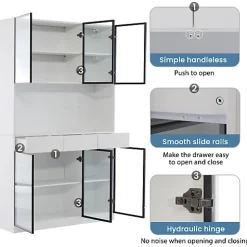 Vitrine 120x36x200cm - avec éclairage LED - avec 6 portes - portes vitrées - avec 3 tiroirs - blanc