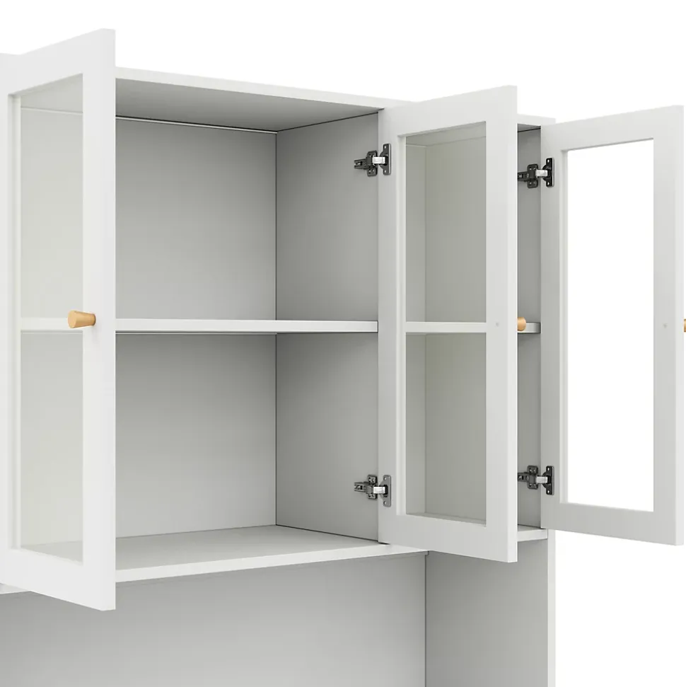 Vitrine/bibliothèque en verre 100x35x200 cm - avec éclairage LED - étagères ouvertes et 6 portes - MDF - blanc