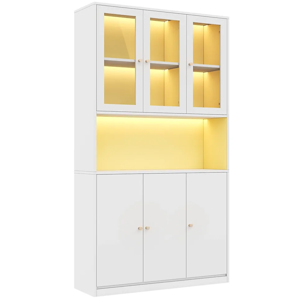 Vitrine/bibliothèque en verre 100x35x200 cm - avec éclairage LED - étagères ouvertes et 6 portes - MDF - blanc