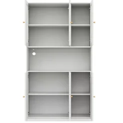 Vitrine/bibliothèque en verre 100x35x200 cm - avec éclairage LED - étagères ouvertes et 6 portes - MDF - blanc