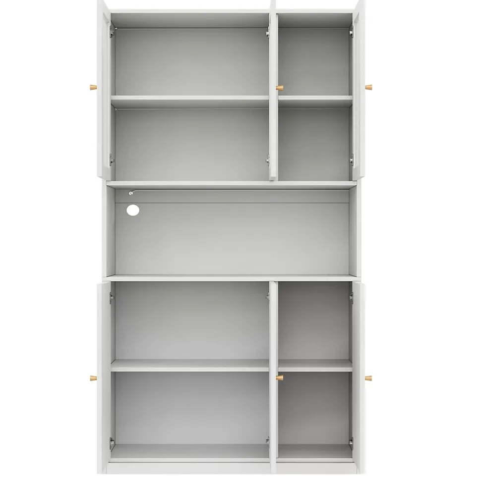 Vitrine/bibliothèque en verre 100x35x200 cm - avec éclairage LED - étagères ouvertes et 6 portes - MDF - blanc
