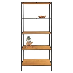 VOLLRAD - Etagère Large 5 Plateaux Acier Noir et Bois