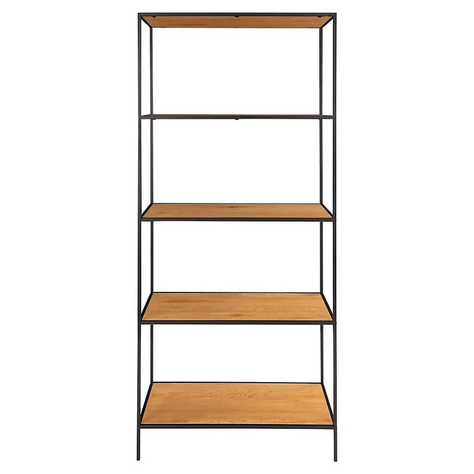 VOLLRAD - Etagère Large 5 Plateaux Acier Noir et Bois